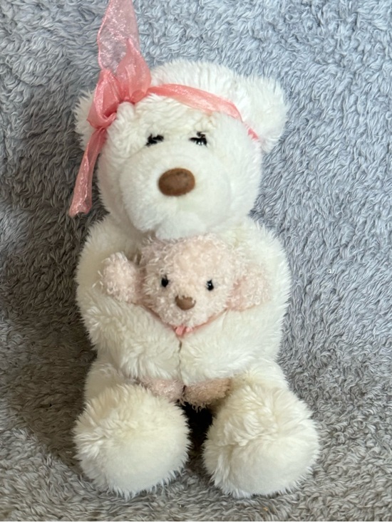 Gund Other - GUND Momma’s Love White Bear Plush w/ Baby Teddy Pink Bow Stuffed Animal Toy